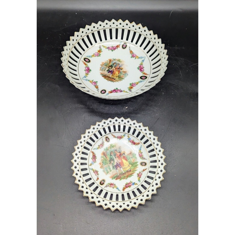 Set/2 Vintage Carl Schumann Arzberg Bavaria Porcelain Reticulated Bowl Plate
